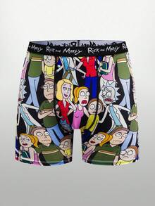 Rick and Morty X SHEIN 1pc Men's Cartoon Character Printed Boxer Briefs - Black - View 1