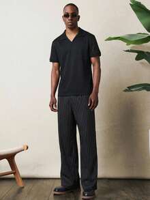 SUMWON Pantalones de pierna ancha a rayas, pantalones casuales de corte holgado de longitud completa, pantalones largos de moda con rayas verticales, relajados - Negro - Ver 6