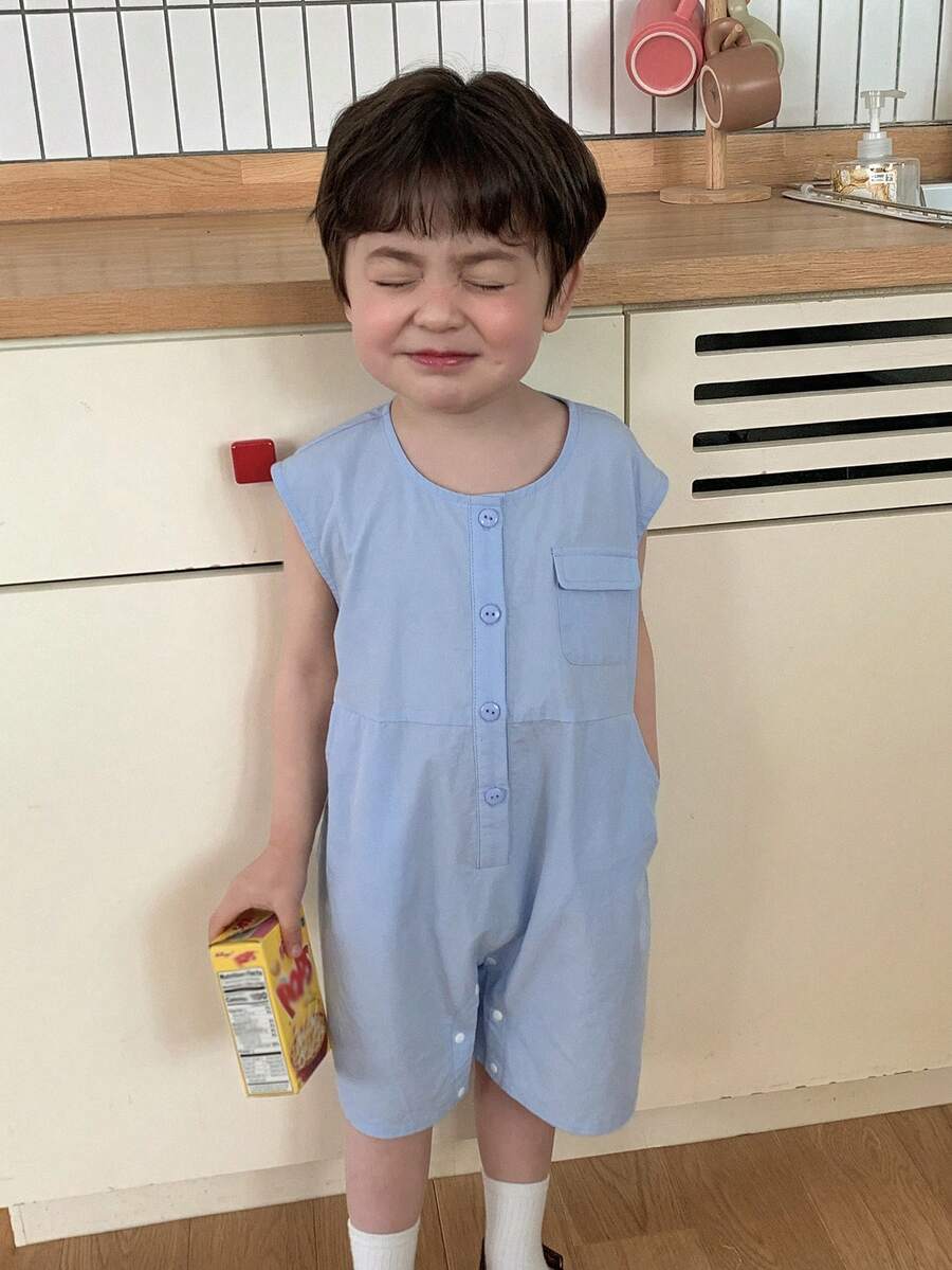 DAZY Infant/Toddler Boys' Round Neck Short Sleeve Casual Romper - Blue - View 1