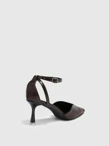 CUCCOO BIZCHIC Sepatu Hak Tinggi Wanita Ujung Lancip Bermotif Gerinda untuk Pesta, Warna Polos, Musim Semi - Coklat - View 9
