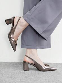 CUCCOO BIZCHIC 简约大方时尚百搭休闲通勤女式露跟高跟鞋 - 槍色 - 查看 3
