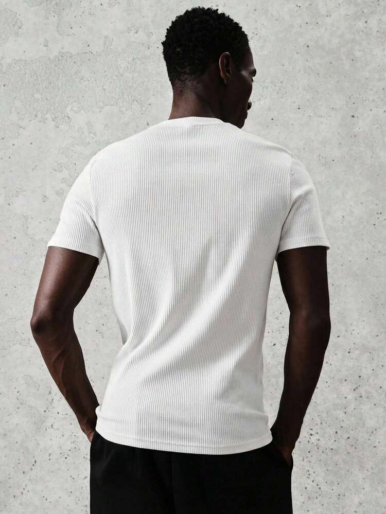 Ribbed Knit Crew Neck Tee