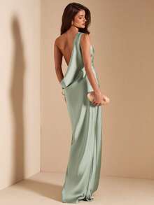 SHEIN BAE Sage Green, Pistachio Green Sexy Satin Backless Maxi Fishtail Dress, Bridesmaid Dress, Satin Dress, Sexy Dress, Brunch Dress, Wedding Guest Attire - Green - View 8