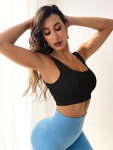 Velisys 2pcs Women's Bras, Black & White, Front Panel Seam, U-Neck, Criss-Cross Back Strap, Removable Pads, Versatile For Daily, Casual, Running, Yoga, Gym, Tennis - Multicolor - View 5