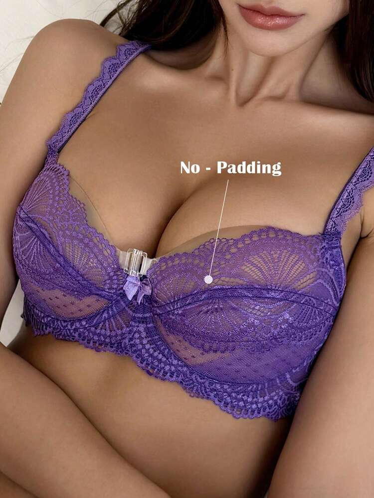 Lace Patchwork Mesh Sheer Adjustable Strap Bra For Women Lingerie For Women