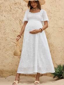 Boho Mama Pregnant Women's Summer Vacation Casual Sweetheart Collar Dress - White - View 6
