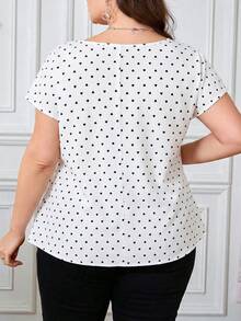 Reflora Plus Size Women Heart Print Round Neck Short Sleeve Side Tie Blouse, Summer Tops - White - View 2