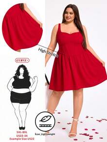 SHEIN CURVE+ CURVE PLUS /Valentine's Day/Plus Size Women's Burgundy Solid Color Bodycon Cami Dress - Red - View 8