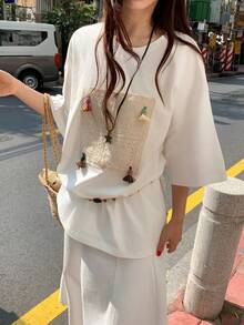 DAZY Áo thun nữ tay ngắn cổ tròn, kiểu dáng thường ngày, trẻ trung năng động. - trắng - Xem 1