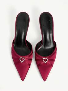 CUCCOO CHICEST Giày cao gót nữ mũi nhọn đính đá hình trái tim, kiểu dáng slip-on, thời trang hàng ngày. - Màu Đỏ Sâu - Xem 1