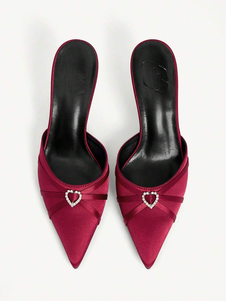 CUCCOO CHICEST Giày cao gót nữ mũi nhọn đính đá hình trái tim, kiểu dáng slip-on, thời trang hàng ngày. - Màu Đỏ Sâu - Xem 1
