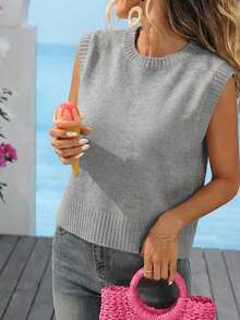 Women's Backless Tie-Up Floral Mesh Knit Vest - Grey - View 4