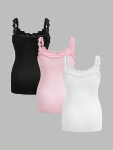 Modmama Maternity Solid Color Contrast Lace Bow Decor Camisole White Summer - Multicolor - View 2