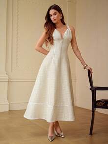 ZEYLAH Elegant Spaghetti Strap Waist Gathered Hem Dress, Spring/Summer - Apricot - View 1