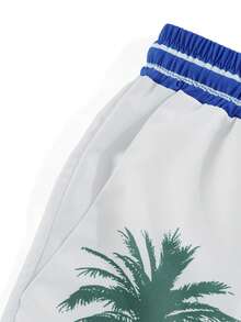 ROMWE MEN Casual Pantalones cortos tejidos con estampado para hombres, adecuados para primavera y verano - Azul - Ver 5