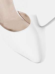 CUCCOO HITCHD 女士时尚百搭可爱蝴蝶结珍珠链串珠简约粗跟尖头鞋，浪漫优雅白色PU皮露趾搭扣镂空高跟凉鞋，适合婚礼、派对、约会、所有季节 - 白色 - 查看 4