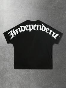 ROMWE MEN 男士休闲时尚街头通勤字母刺绣黑色T恤，夏季 - 黑色 - 查看 3