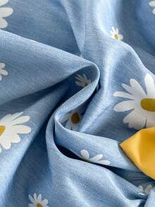 SHEIN Summer Newborn Baby Girl Apricot Round Neck Ruffle Cartoon Cherry Print Sleeveless Red Bow Dress With Red Hat Elegant And Cute - Baby Blue - View 6