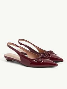 CUCCOO CHICEST Giày nữ mũi nhọn có nơ trang trí, giày lười da bóng tối giản, đa năng cho đi làm, mua sắm, mặc hàng ngày, hẹn hò, màu đỏ rượu vang. - Màu Đỏ Sâu - Xem 8