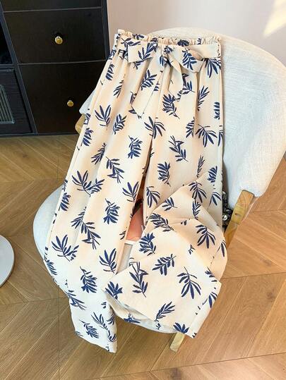 GlowEve Women's Apricot Bottom Faux Embroidered Cinched Waist Ruched Flared Leg Pants, Casual Vacation Romantic Versatile Spring/Summer Trousers