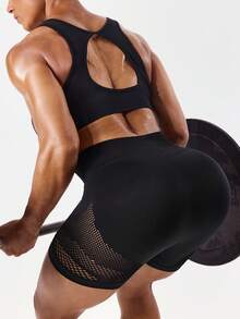Seamluxe SHEIN Sport 1件装吸湿排汗网眼设计基础款黑色运动短裤，无缝设计，适合健身/瑜伽 - 彩色 - 查看 8