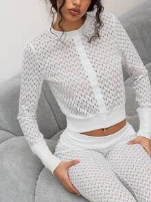 Sweetina Casual Faux Fur Knit Open Front Long Sleeve T-Shirt For Women - White - View 6