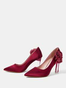 CUCCOO HITCHD 优雅的3D立体花卉装饰高跟鞋 - 紅色 - 查看 9