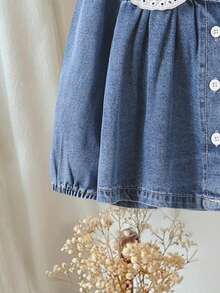 SHEIN 2件套女婴休闲乡村风彼得潘领牛仔套装，秋冬 - 藍色 - 查看 7