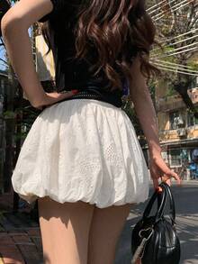 DAZY 女士蕾丝韩版休闲泡泡迷你裙 - 白色 - 查看 6