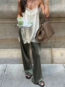 Serisse Women's Lace Patchwork Casual Versatile Daily Wear Camisole Top - Apricot - View 1