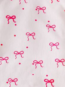 SHEIN 新生儿蝴蝶结印花可爱连体衣配帽子，秋冬季 - 淺粉色 - 查看 7