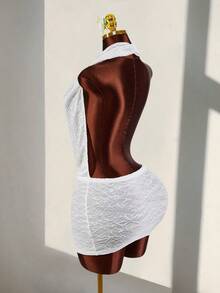 Amplova Women's Plunging Neckline Backless Sexy Bodycon Halter Mini Dress - Apricot - View 2