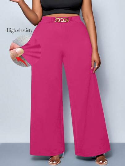 SOLERSUN Plus Size Women's Solid Color Belt Details Wide Leg Pants, Pants, All Season Styles, Parties, Concerts, Commuting Daily Styles, Music Festivals, Romance, Valentine's Day, Vacations, Flare Pants Plus Size High Waist Pants Plus Size Wide Leg Pant Palazzo Pants Women