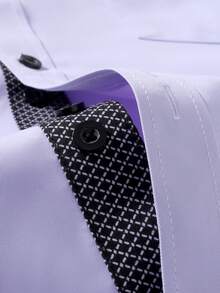 Manfinity Mode 男士纯色休闲时尚长袖衬衫 - 淡紫色 - 查看 5