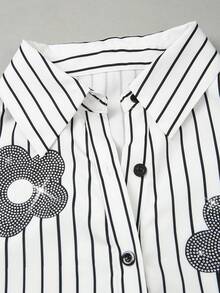 Franclia Elegant Sleeveless Shirt, Striped Shirt, Rhinestone Embellished Shirt, Positioned Print Shirt - Multicolor - View 8