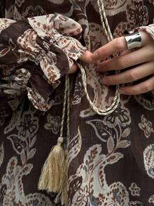 Livesso Áo sơ mi nữ màu nâu in hoa điều, thích hợp cho kỳ nghỉ hè ở bãi biển. - Cà phê nâu - Xem 3