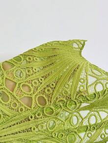 Soleia Top corset con capas de encaje y hombros descubiertos, top bordado calado, adecuado para vacaciones, discoteca, invitado de boda, otoño - Verde - Ver 8