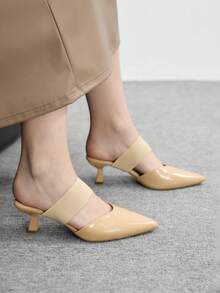 CUCCOO BIZCHIC 女士高跟鞋，闭趾通勤鞋，性感尖头粗跟礼服鞋，低跟蝴蝶结甜美裙鞋 - 杏色 - 查看 4