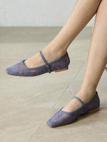 MOTF WOMEN'S CONTRAST MESH PLAID FLAT SHOES - Blue - View 1
