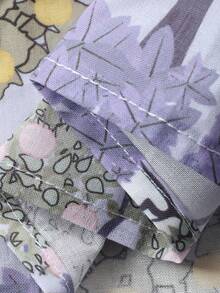 DAZY Conjunto de pijama informal de primavera con top de manga farol con cuello redondo y volantes con estampado de conejo y flores, y pantalones anchos con cordón para niña - Morado - Ver 7