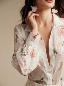 Anewsta Áo kiểu nữ mùa hè chất liệu chiffon dệt họa tiết jacquard màu trắng, tay dài, kiểu dáng thanh lịch, thích hợp cho kỳ nghỉ, mặc mùa xuân/hè. - trắng - Xem 4