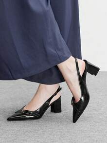 CUCCOO BIZCHIC Sepatu hak tinggi model slingback wanita yang simpel, elegan, dan serbaguna untuk bekerja dan bepergian. Sepatu musim semi. - Hitam murni - View 5