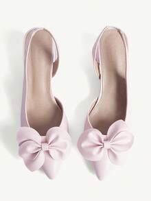 CUCCOO CHICEST Women's Shoes, Spring/Summer New Arrival Fashion Versatile Cute Bow Minimalist Chunky Heel Pointed Toe Shoes, Romantic Elegant Pink PU Leather Open Toe Backless High Heel Sandals, Suitable For Wedding, Party, Date, Elegant Outfit, All Season - Pink - View 1