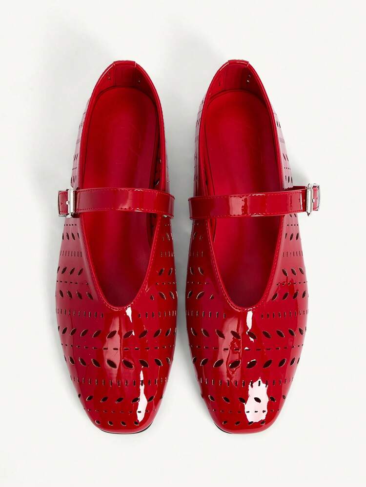 CUCCOO CHICEST Women Red Square Toe Comfortable Hollow-Out Minimalist Fashion Flat Shoes Gorgeous For Christmas For Party For Vacation For Ramadan For NewYear