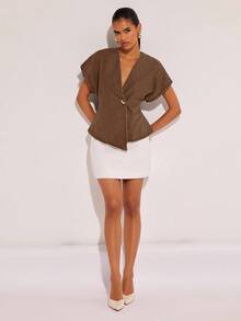 COSMINA 女士时尚通勤蝙蝠袖牛仔衬衫 - 棕色 - 查看 8