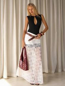 TRNVIE 女士性感镂空无袖弹力针织连衣裙，夏季修身迷你连衣裙，黑色，日常穿着 - 黑色 - 查看 7