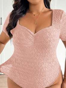 SHEIN Frenchy Áo liền thân cỡ lớn màu đen thanh lịch cổ khoét sâu dành cho nữ, thích hợp cho mùa hè. - Hồng - Xem 1