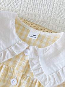 SHEIN Newborn Cute Cartoon Heart Pattern Suspender Bow Decor Princess Dress, Suitable For Spring/Summer Outings, Vacations And Parties - Apricot - View 4