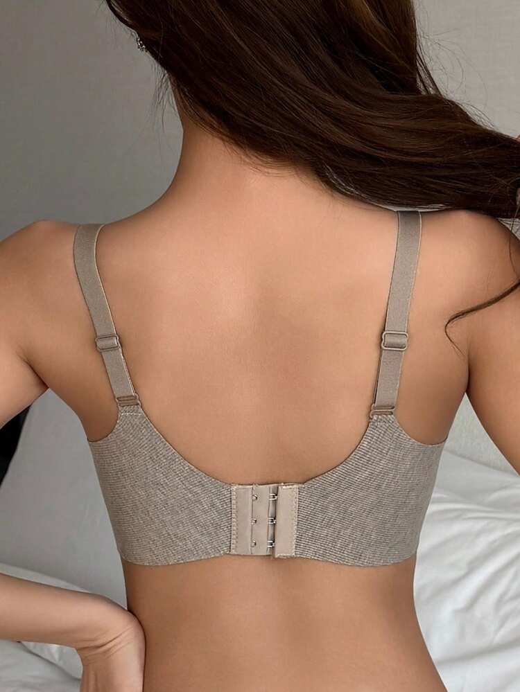 Adjustable Strap Lightly Padded Ribbed Fabric Bra, English Graphic, Suitable For Spring & Summer Lingerie For Women