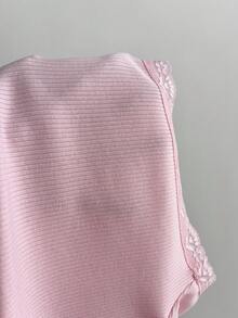 Elamini 女士简约休闲粉色蕾丝拼接修身性感吊带连体裤 - 粉色 - 查看 6